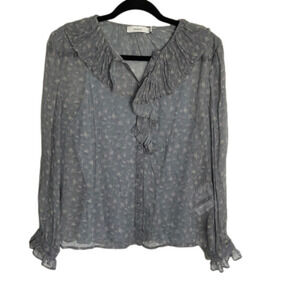 COACH Ladies Long Sleeve Printed Ruffle Silk Blouse Size 8